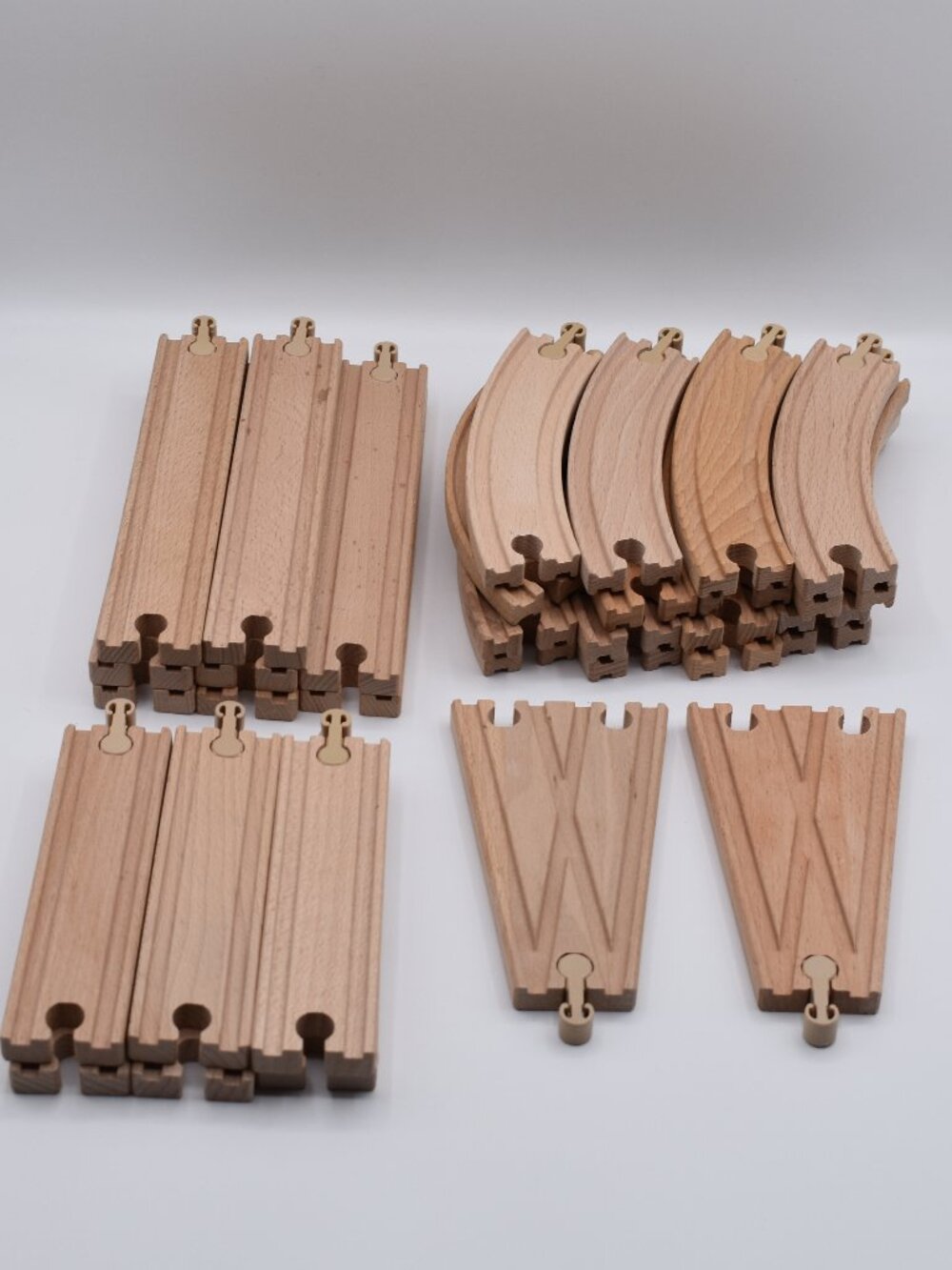 Lot x30 Wooden Tracks Curved 6.5" Straight Wooden Railway Thomas Brio Compatible